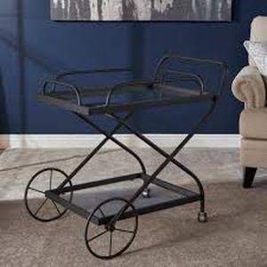 lot 14 image: Perley Black Bar Cart with Tempered Glass Shelves  Customer Returns See Pictures