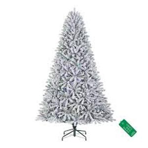 lot 16 image: Home Accents Holiday 7.5 ft. Pre-Lit LED Starry Light Fraser Fir Flocked Artificial Christmas Tree T16 Customer Returns See Pictures