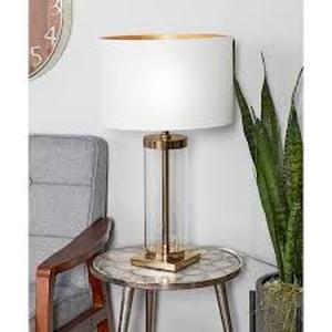 lot 31 image: 24 in. Gold Metal Task and Reading Table Lamp with Clear Glass Body by CosmoLiving by Cosmopolitan Customer Returns See Pictures