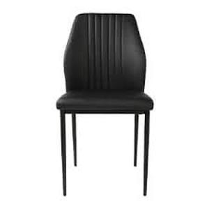 lot 35 image: GOJANE Black Faux Leather Solid Back Dining Side Chair with Stable Steel Legs, Set of 6 Customer Returns See Pictures