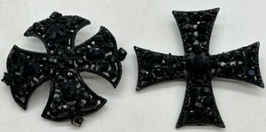 lot 40 image: Signed WEISS Black Rhinestone Enamel Brooch Cross & Maltese Cross Pin - Qty 2