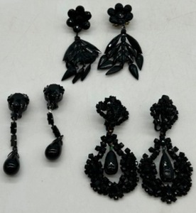 lot 41 image: Vintage Black Crystal Glass Rhinestone EARRING Sets including FRANCE - Qty 3