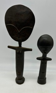 lot 48 image: Antique Asante Fertility Dolls Carved Wood African Sculpture Figures - Qty 2