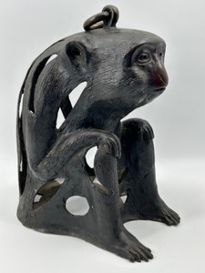 lot 51 image: Rare Antique Bronze MONKEY Candle Holder Lantern African Art