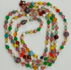 lot 55 image: Vintage Multi-Color Lucite Plastic Beads Including Mica Infused Long strand
