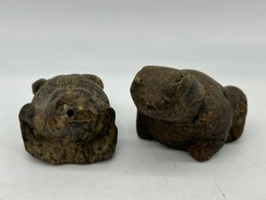 lot 50 image: Vintage TOAD Figurines Carved Stone & Ceramic Sculptures Small Egyptian - Qty 2