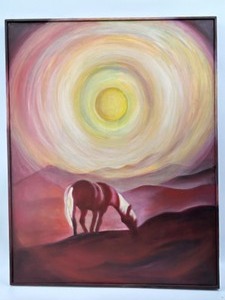 lot 61 image: Original Painting by VERONA ReBOW  One  Single Horse By the Sun Art