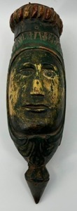 lot 67 image: Antique Medievil Wood Carved FACE Wall Pocket European