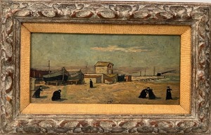 lot 2 image: Vintage Original Oil by NINO CAFFE - Pesaro - Vecchio Cantiere