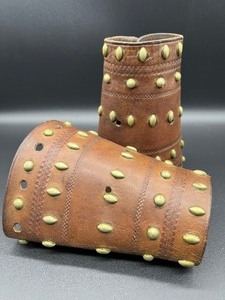 lot 8 image: Pair of Vintage Antique Full Leather Studded Cuffs