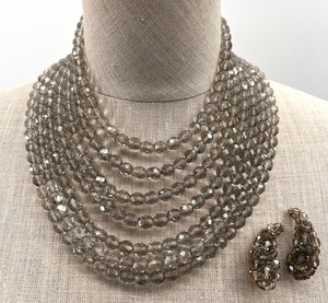 lot 4 image: Vintage COPPOLA E TOPPO Smokey Crystal Beaded Necklace & Earrings Demi Parure Set - ITALY