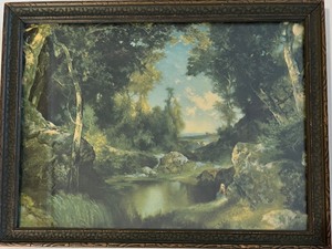 lot 17 image: Vintage Framed 1919 MORAY Forest Scene Art Print Lithograph