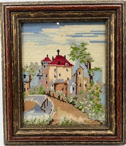 lot 23 image: Vintage Wooden Framed Needlepoint