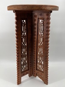 lot 28 image: Vintage Burmese Carved Wood Side Table
