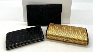 lot 92 image: Vintage Gold Eyeglass Case w Tortoise Shell, Coin Purse and Bill Holder - Paris