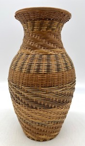 lot 104 image: Vintage Antique Hand Woven Basketry Over Terrecotta Vase