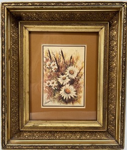 lot 112 image: Antique Gold Leaf Frame with Crushed Agate Accent and Vintage Retro Print