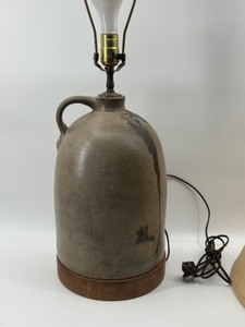 lot 89 image: Antique Stoneware Glazed Jug Made Into a Lamp