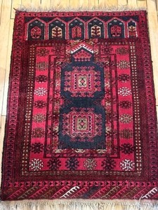 lot 90 image: Antique TURKOMEN Tribal Persian Rug With Reds and Blues
