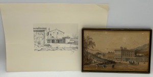 lot 154 image: Vintage Architectural Prints of Assisi and Buxton Derbyshire by William Penn - Qty 2