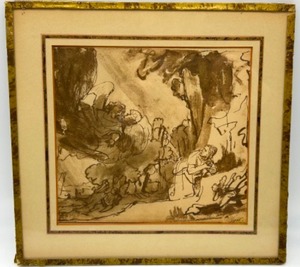 lot 162 image: Vintage Sepia Tone Print The ANGEL APPEARING TO HAGAR and ISHMEAL by Fernando Bol Framed