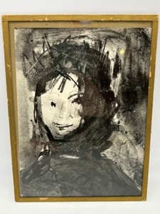 lot 160 image: Vintage Abstract Girl Print in Glass Overlay Frame by Renee Choisy