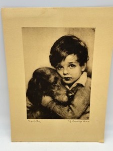 lot 159 image: Vintage 1940s SYMPATHY Print by J. Knowles Hare A Boy & His Dog Company Giveaway