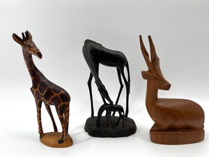 lot 128 image: Wood Carved African Animals - QTY 3