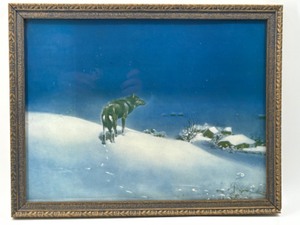 lot 181 image: Vintage Framed 1920s Lone Wolf Colored Print by Kowalski Antique