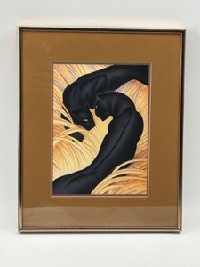 lot 182 image: Vintage Framed BLACK PANTHERS by Major Felton Art Print