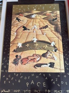 lot 189 image: Vintage Rare POSTER Featuring Art Work by NORBERTO PROIETTI Promoting Peace & Animals