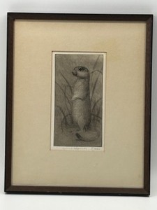 lot 199 image: Vintage Framed Native American Artist Etching GROUND SQUIRREL by OMAR