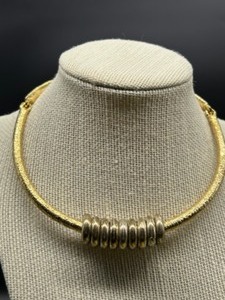 lot 205 image: Vintage KENNETH LANE Tri-Piece CHOKER Necklace Statement Piece In Gold