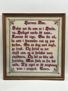 lot 208 image: Antique Framed Needle Point Hand Stitched SAMPLER in Swedish