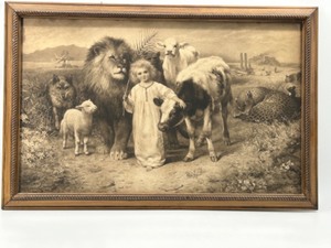 lot 209 image: Antique 1800s Sepia Lithograph Print Peace By William Strutt Isaiah 116-7