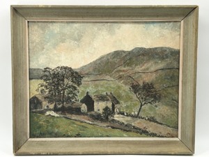lot 210 image: Antique Framed Painting of Derbyshire Farm England by MILLIE HECTOR