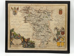 lot 241 image: Framed Antique Map of DERBYSHIRE by J. Blaeu from 1648 Fine Printing