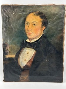 lot 254 image: Antique English Gentleman Oil Painting on Canvas 1700s