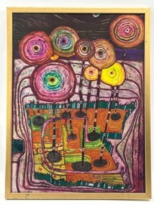 lot 256 image: Vintage 70s JARDIN PUBLIC Park Mixed Media Poster Art Print From Rio Negro Amazonas