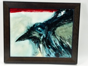 lot 258 image: Framed Original OIL PAINTING of a Crow Head by ROGER BROER  No Matter What 