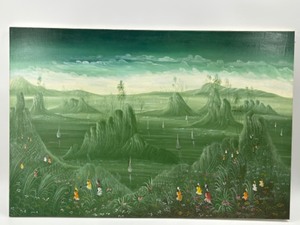 lot 259 image: Vintage Original OIL PAINTING by Haitian Artist Denis Lesly Landscape with Workers