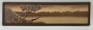 lot 260 image: Antique Victorian Original Yard-Long Landscape Painting in Browns Artist Signed