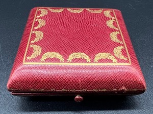 lot 204 image: Rare Antique CARTIER Leather Tooled Hardshelled Jewelry Box - Red with Gold Accents - Box Only