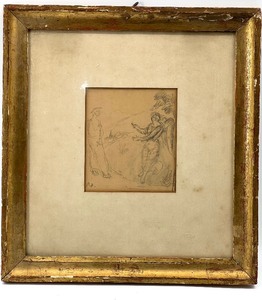 lot 108 image: Vintage 1958 Gold Gilt Framed Called the ANNUNCIATION by Rene Auberjonis Rough Sketch