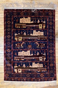 lot 301 image: PERSIAN Turkmen SILK Hand Knotted Pictorial Rug 4 x 6