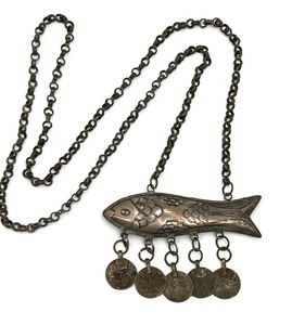 lot 312A image: Vintage Palestinian Fish Amulet - Traditional Silver Niello Fish Necklace