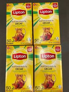 lot 17 image: NM 3 - Set of 4 Lipton Decaffeinated Black Tea Boxes - 50 Bags Each