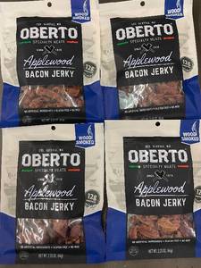 lot 39 image: Set of 4 Oberto Specialty Meats Applewood Bacon Jerky 2.25 oz Bags