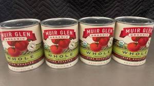 lot 45 image: Set of 4 Cans of Muir Glen Organic Whole Fire Roasted Tomatoes 28 oz each