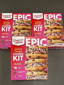 lot 161 image: AZ 4 - Set of 3 Duncan Hines Epic Cookie Dough Cookie Kits - Includes Cookie Mix, Frosting, and Sprinkles